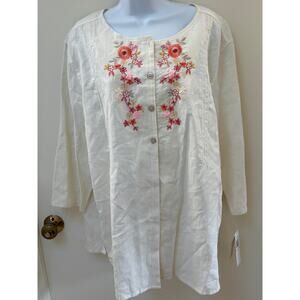 Coverup / Tunic with Embroidery  1XL  (NWT) Linen/Cotton Blend
